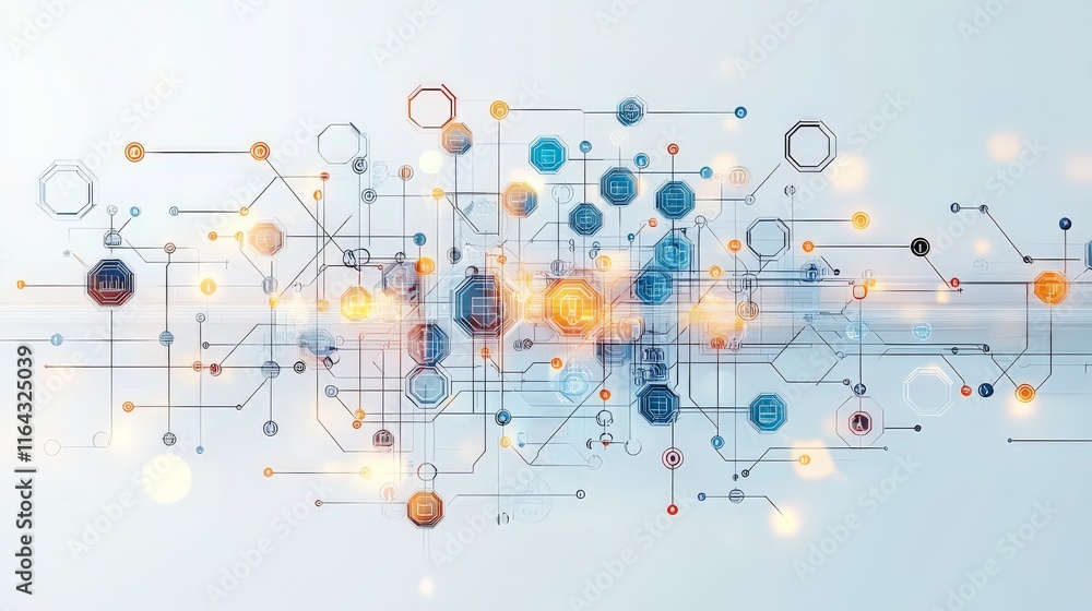 Poster abstract digital connection network illustration, depicting data transfer and modern technology with