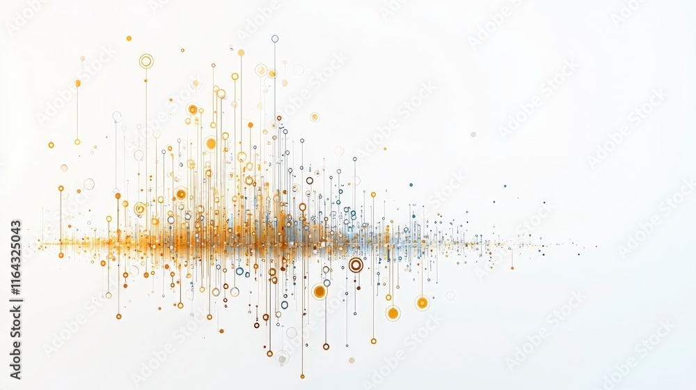 Poster abstract digital design illustrating sound waves with golden and silver elements on a light backgrou