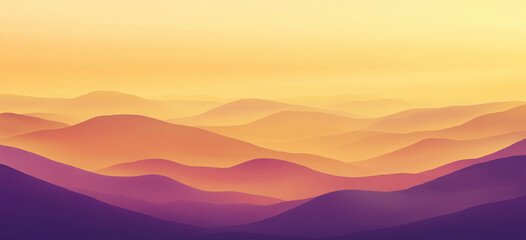 Fototapeta premium Abstract yellow and purple gradient background with mountain shapes.
