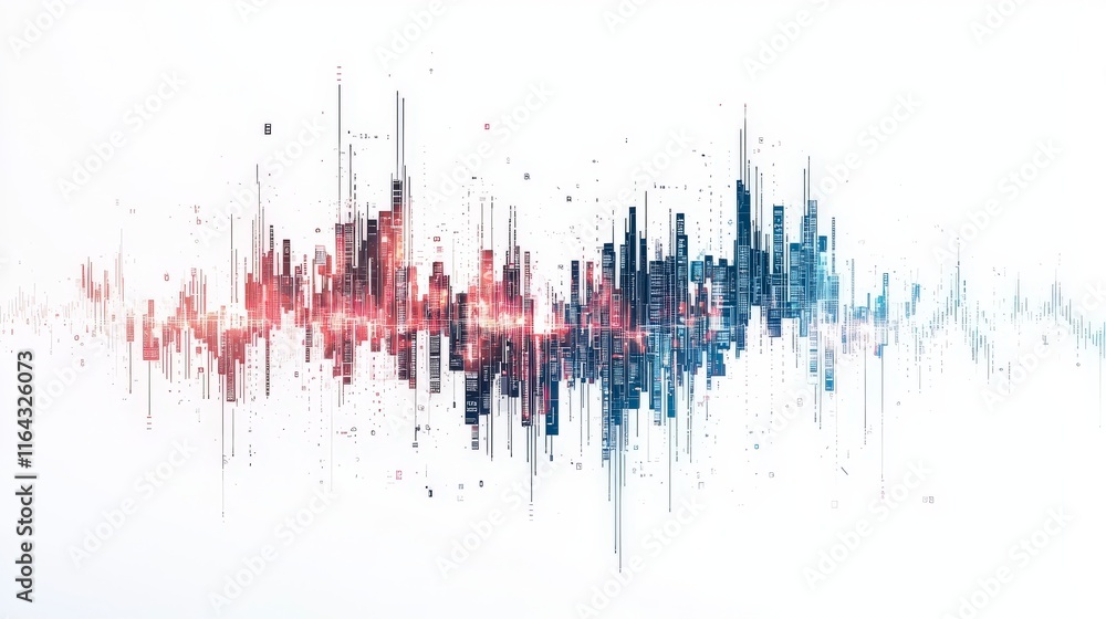 Poster abstract graphic representation of sound waves in vibrant colors, illustrating sound frequency and d
