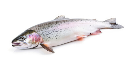 Fototapeta premium A fresh rainbow trout displayed on a white background, ready for culinary use.