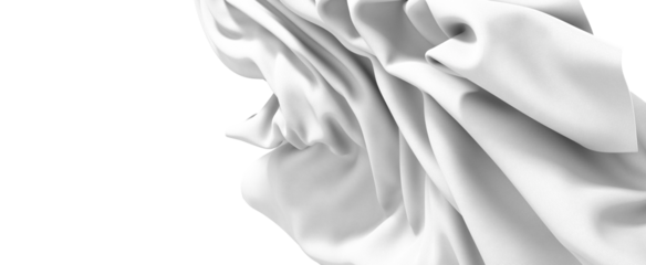 Closeup of a white fabric drape, with soft folds and shadows, creating an abstract and elegant pattern.