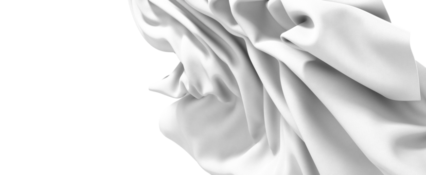 Closeup of a white fabric drape, with soft folds and shadows, creating an abstract and elegant pattern.