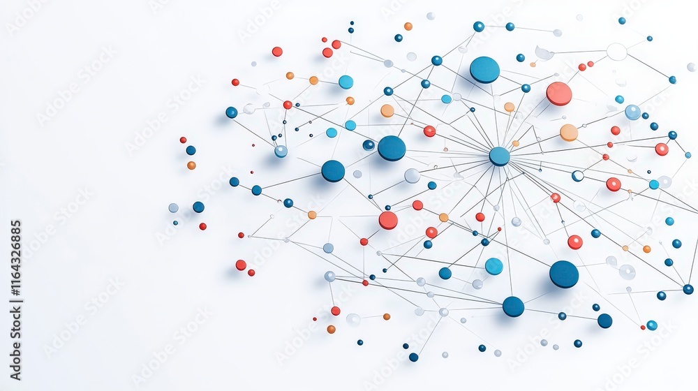 Poster abstract network connections with colorful nodes, symbolizing data exchange and digital communicatio