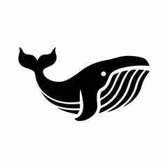 A silhouette of a whale doodle On white background.