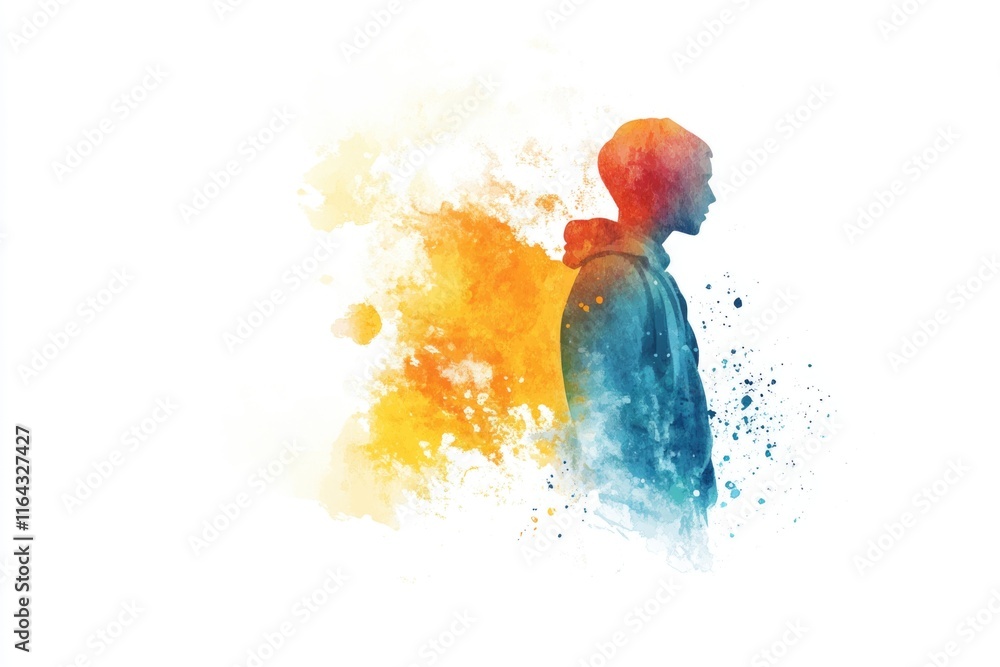 Poster a person stands against a plain white background, creating a simple and versatile image