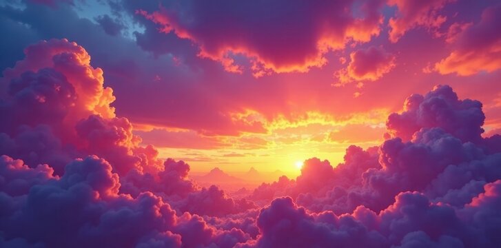 Fiery orange and purple hues paint the sky, clouds ablaze , beautiful, light