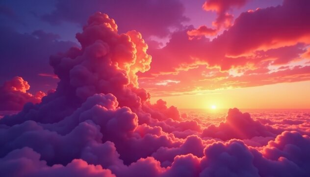 Fiery orange and purple clouds bleed across a vast, twilight sky , purple, fiery