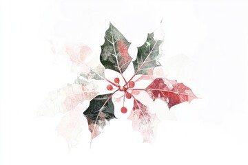 Watercolor illustration of holly leaves and berries, perfect for seasonal or botanical themes