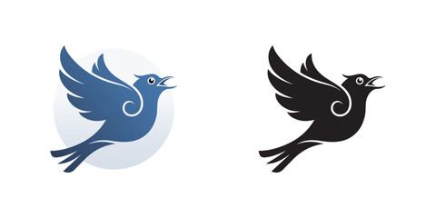 A silhouette of a elegant bird in flight On white background. A dove of peace blue bird.