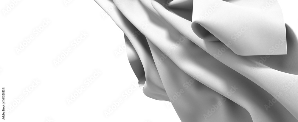 Poster closeup of a white fabric drape, with soft folds and shadows, creating an abstract and elegant patte