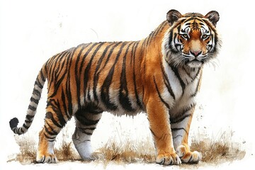 Fototapeta premium A tiger standing in the grass, natural habitat