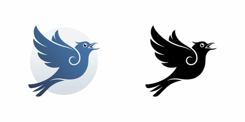 A silhouette of a elegant bird in flight On white background. A dove of peace blue bird.