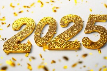 A close-up shot of gold glittered numbers on a white surface, perfect for adding a touch of luxury to your design