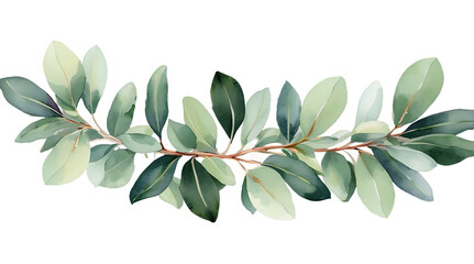 Watercolor Eucalyptus Leaves Border with Hand-Drawn Greenery for Wedding Invitations and Clipart, PNG Transparent Background