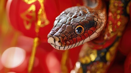 Obraz premium A detailed shot of a snake's head and body in stone or metal
