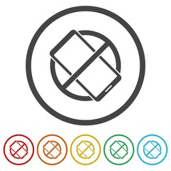 No mobile phone with prohibition sign red. Set icons in color circle buttons