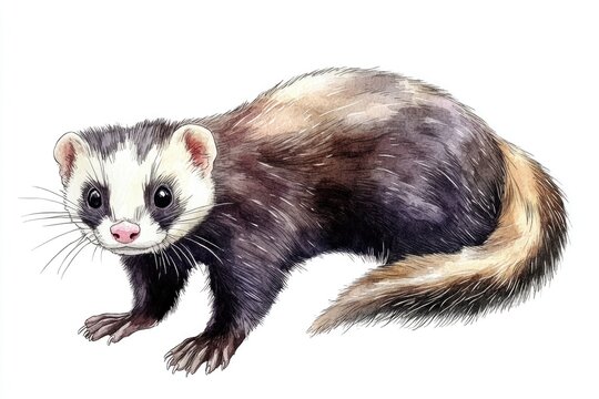 A colorful illustration of a ferret sitting on a white surface