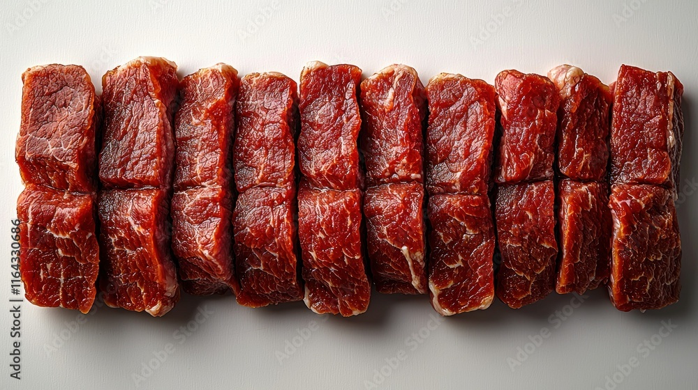 Poster fresh cuts of beef arranged neatly on a surface.