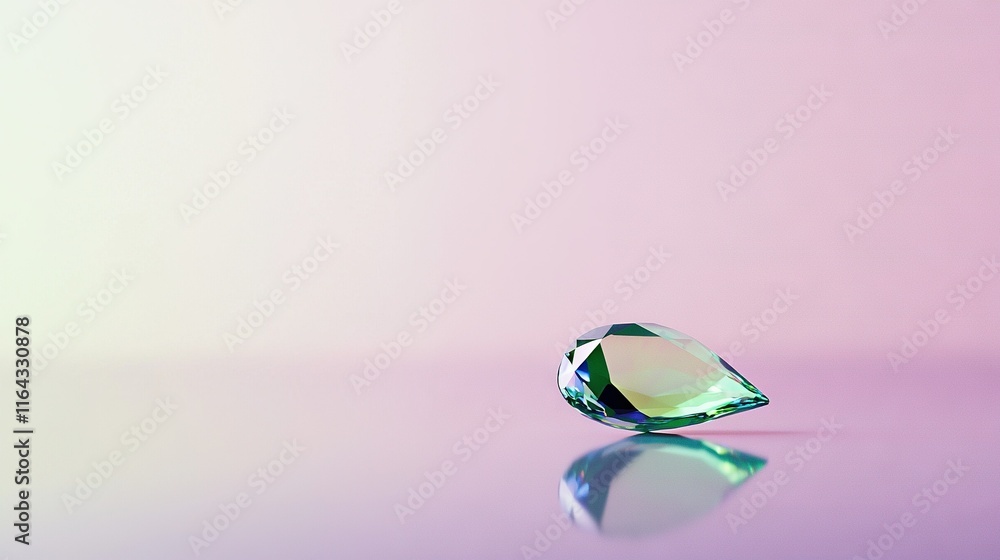 Poster a diamond in focus on a shiny surface with reflection and pink background