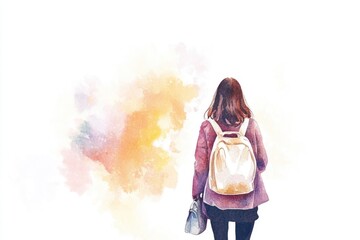 A person carrying a backpack walks through an open space