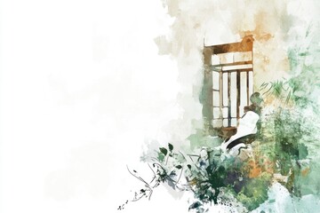 A picture of a bird perched on the windowsill, looking out at something outside