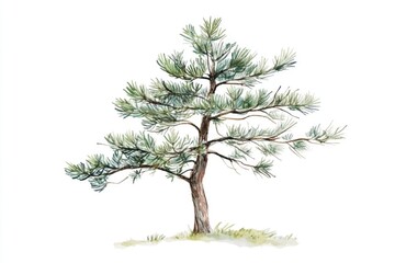 A serene watercolor illustration of a majestic pine tree, perfect for nature-inspired designs and calming compositions