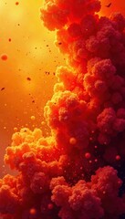 Fototapeta premium Fiery orange and red abstract explosion, chaotic texture , molten, wallpaper, dark