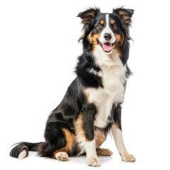 Fototapeta premium A happy, sitting dog with a black and tan coat, showcasing its playful personality. isolated on white background