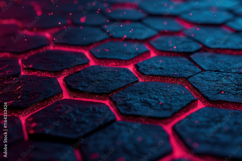 Poster glowing hexagonal pattern with dark background and bright accents