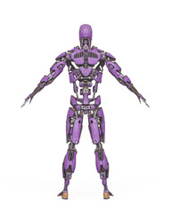 mega cyborg on a pose in white background rear view