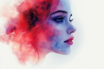 Fototapeta premium A portrait of a woman with striking red hair and piercing blue eyes