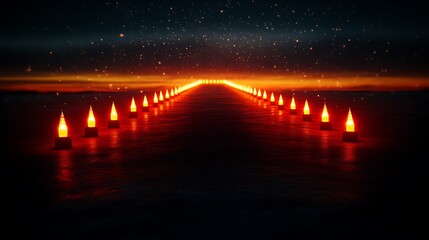 Illuminated Pathway Leading To Sunset Horizon