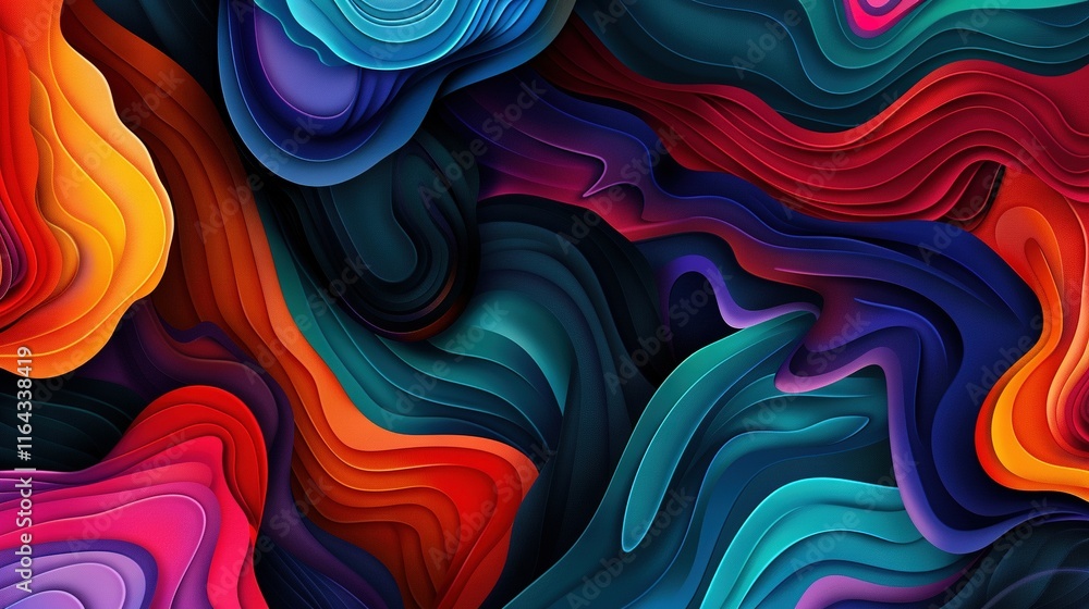 Poster close-up photo showing intricate multicolored texture with wavy patterns centered, while bottom half