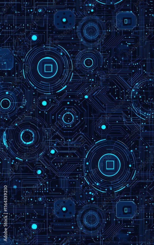 Poster abstract technology background with circuits and geometric shapes