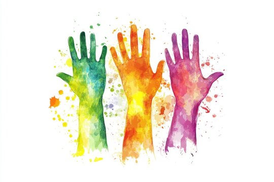 A collection of painted hands in different colors