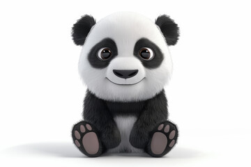 Adorable cartoon panda sitting with big eyes and fluffy fur in cute pose