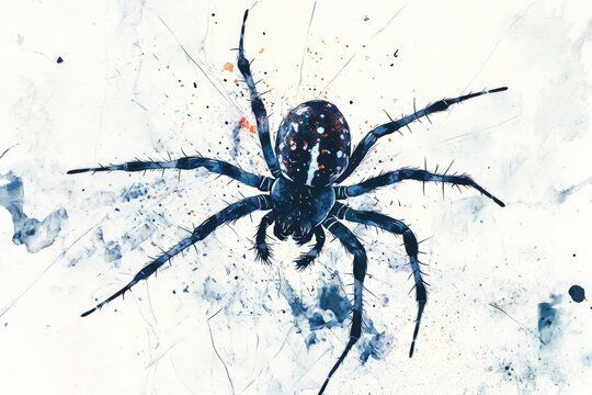 A large spider sits on a white surface, its legs stretched out