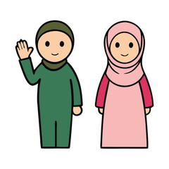 Muslim Couple Greeting Traditional and Modern Illustrations for Islamic Festivities