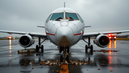 Naklejka premium airplane bird strike damage on runway
