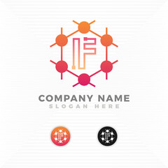 Chemical reaction blended with initial letter F logo 