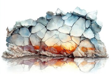 Obraz premium A rock formation with a vibrant sunset in the background, great for landscape or nature-themed projects