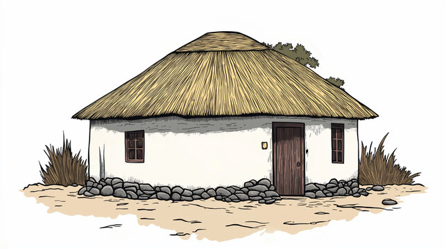 Traditional Ethiopian Tukul Flat Vector Illustration