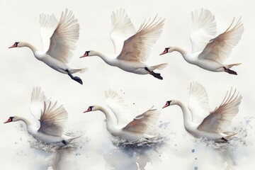 Obraz premium A flock of swans gliding across the surface of a serene lake
