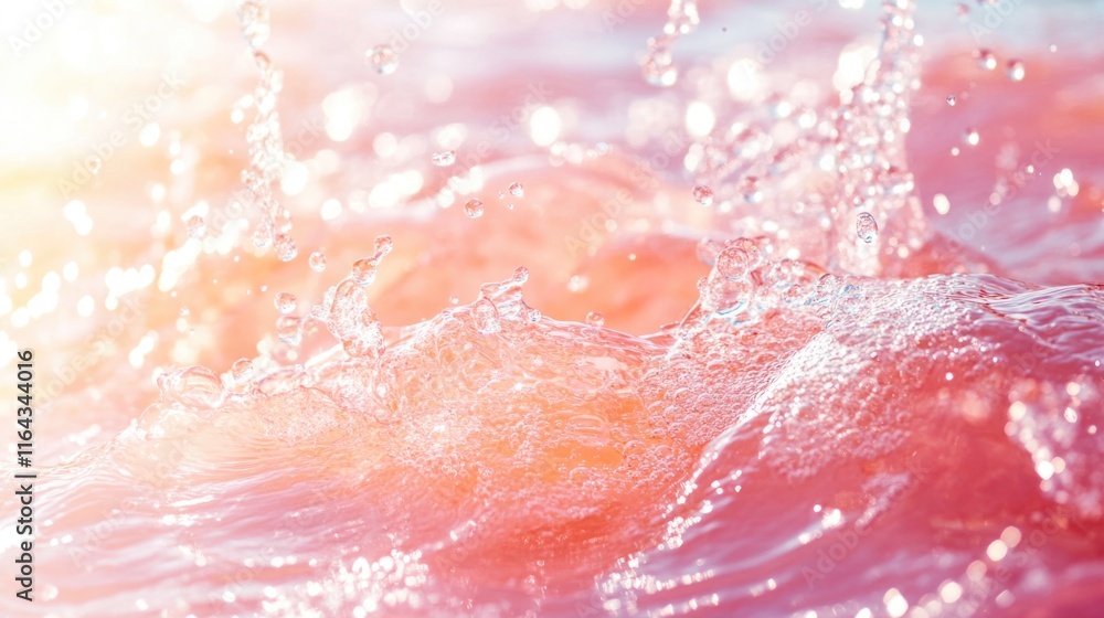 Poster a close-up view of a wave crashing on the ocean surface, suitable for use in travel or nature-themed