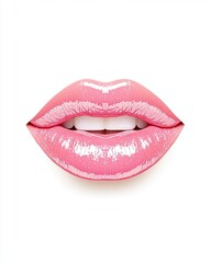Obraz premium A close-up of glossy pink lips, showcasing a vibrant, inviting look perfect for beauty and makeup themes.