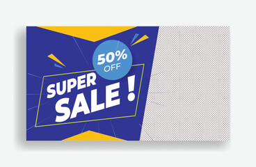 Supper sale discount offer horizontal vector banner for fashion or product sale promotion advertising website banner or sale offer social media cover or header editable banner template design