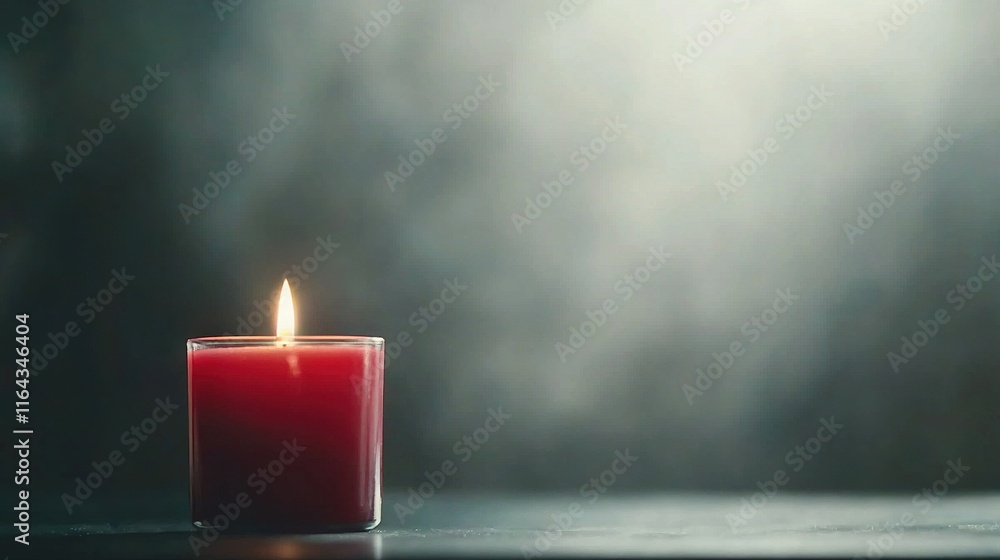 Poster red candle on table against dark background with light source above