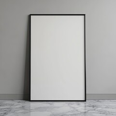 Blank Canvas in Modern Black Frame Against Gray Wall