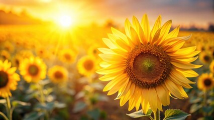 Golden Hour Sunflower Field A Single Bloom Basking in the Sunset's Rays